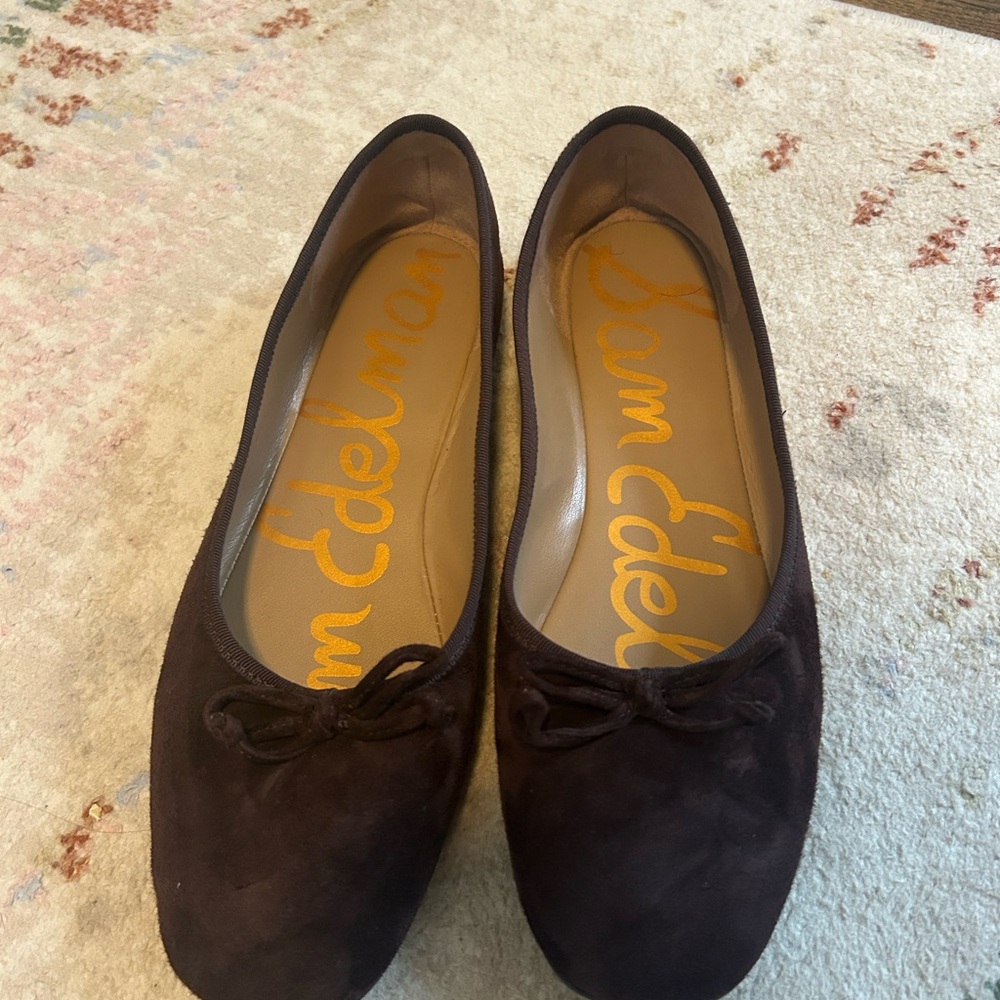 Sam Edelman Dark Brown Suede Bow Ballet Flats